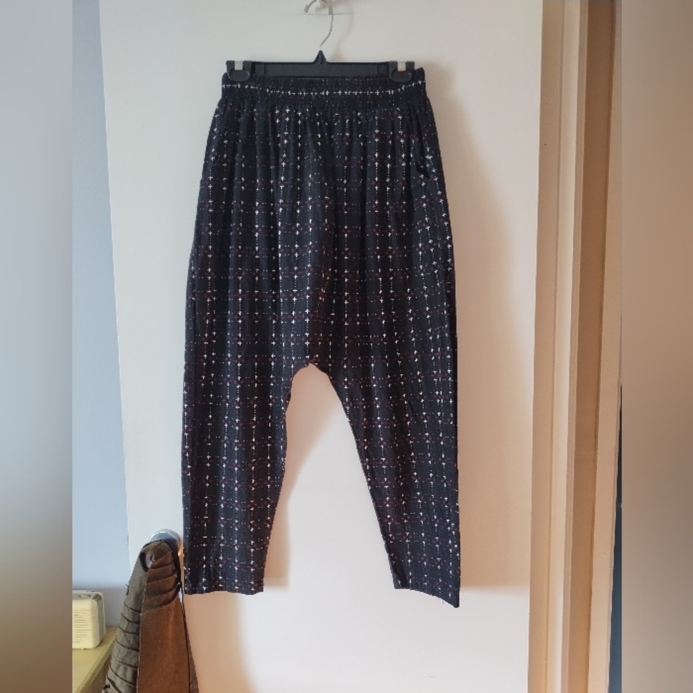 RED SKY Black Cotton Embroidered Drop Crotch Pants M